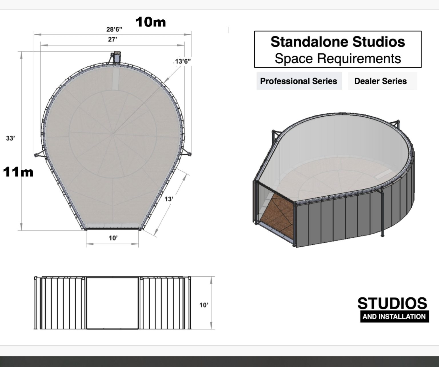 Xcite 360 Studio dimensions and 3D booth plan